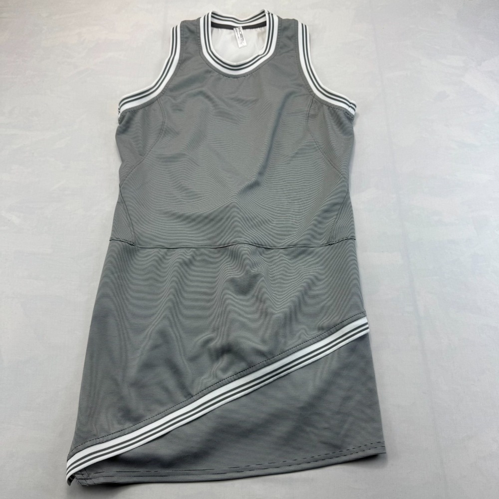 Inphorm Tennis Dress Womens Large Gray Black Pinstripe Performance Sleeveless